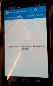 A typical screenshot showing a device compliance message.