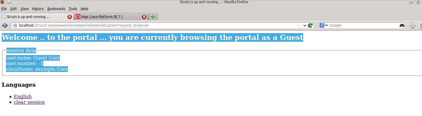 default page for the struts app